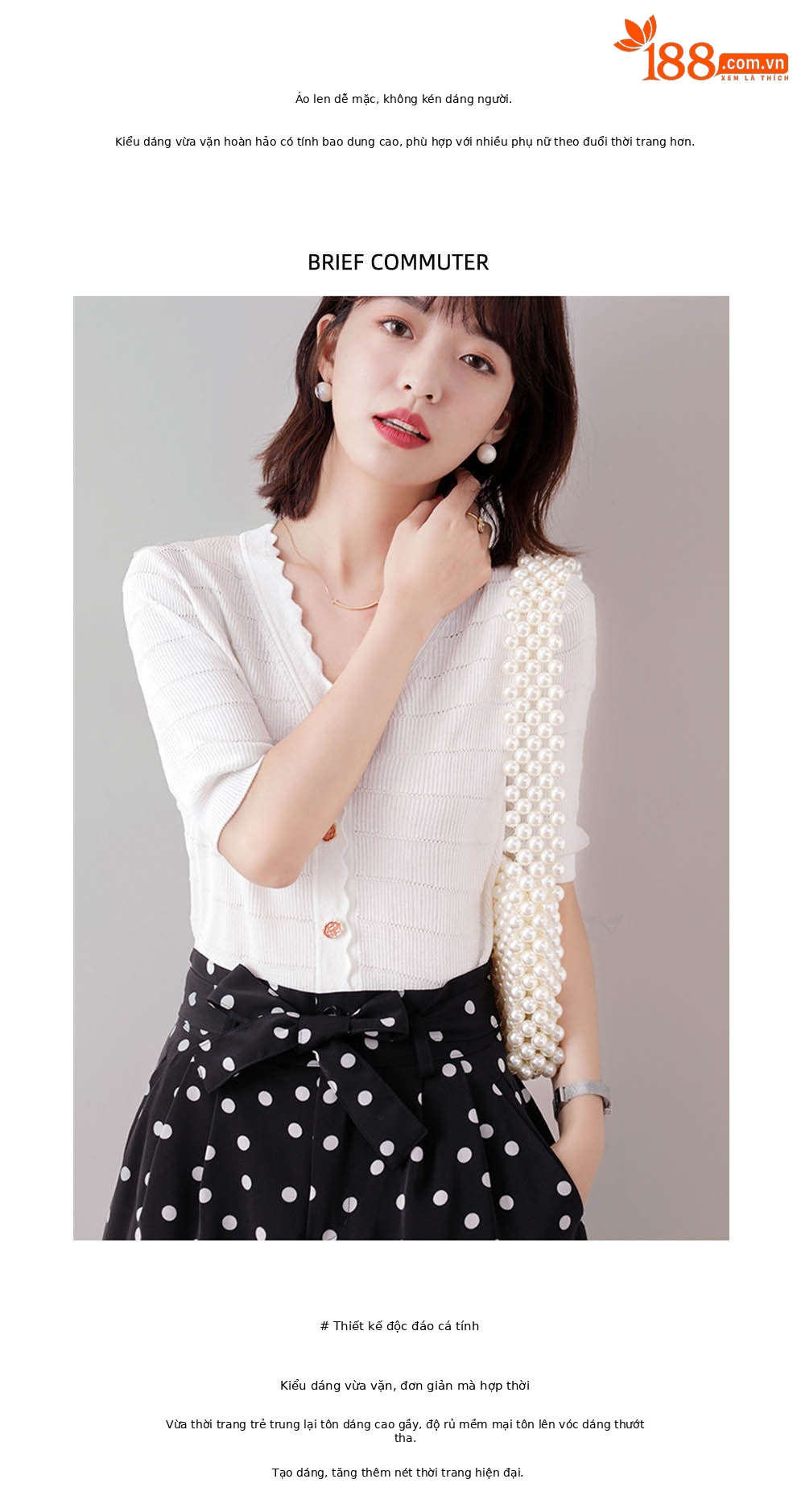 Áo cardigan dệt kim tay ngắn cổ V viền sóng chất liệu lụa đá mát mẻ — Màu đen chi tiết 2