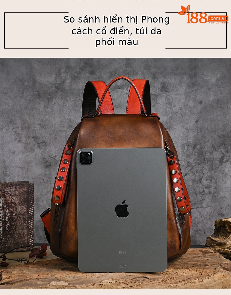 Balo da bò lớp đầu phong cách cổ điển, kích thước 28×13×30 cm — Màu đen chi tiết 9