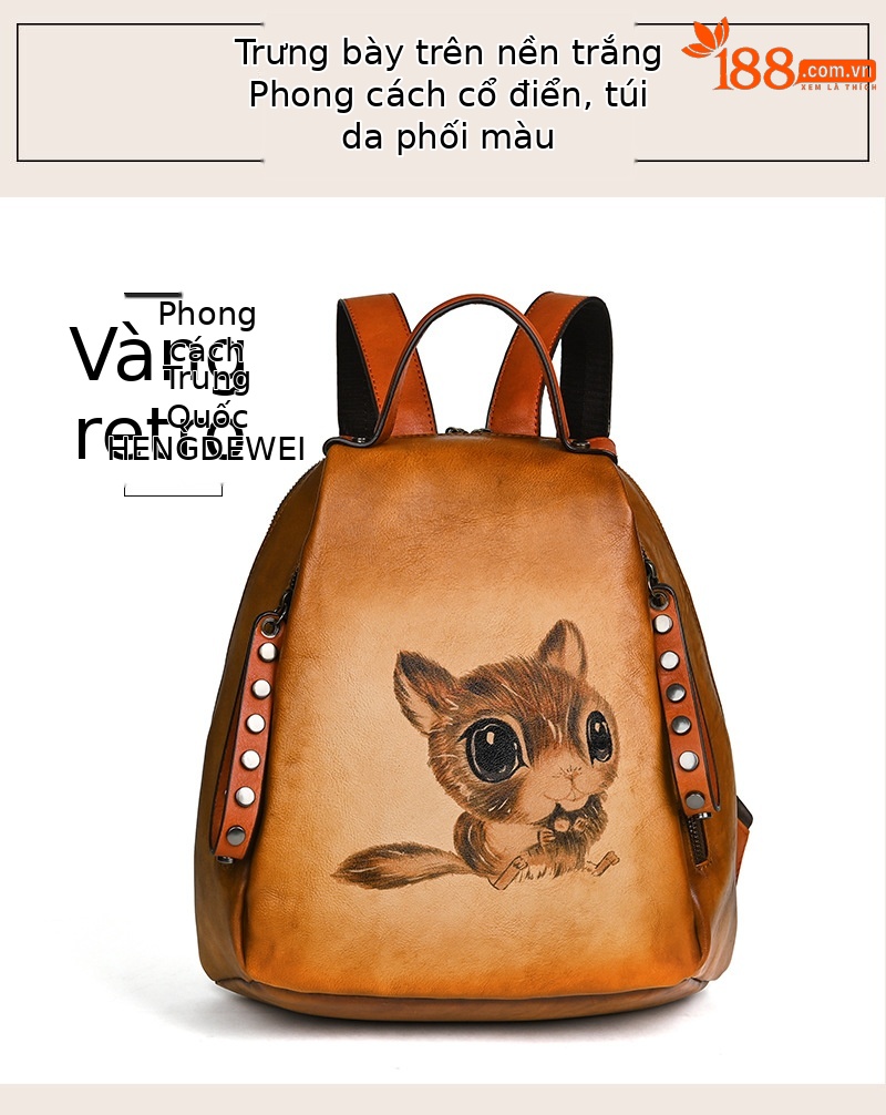 Balo da bò lớp đầu phong cách cổ điển, kích thước 28×13×30 cm — Màu đen chi tiết 10