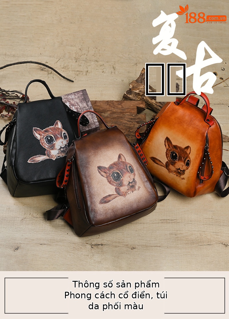 Balo da bò lớp đầu phong cách cổ điển, kích thước 28×13×30 cm — Màu đen chi tiết 1