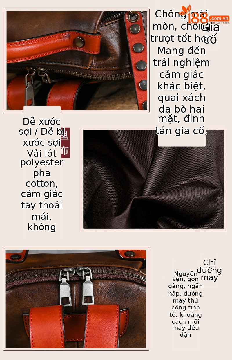 Balo da bò lớp đầu phong cách cổ điển, kích thước 28×13×30 cm — Màu đen chi tiết 14