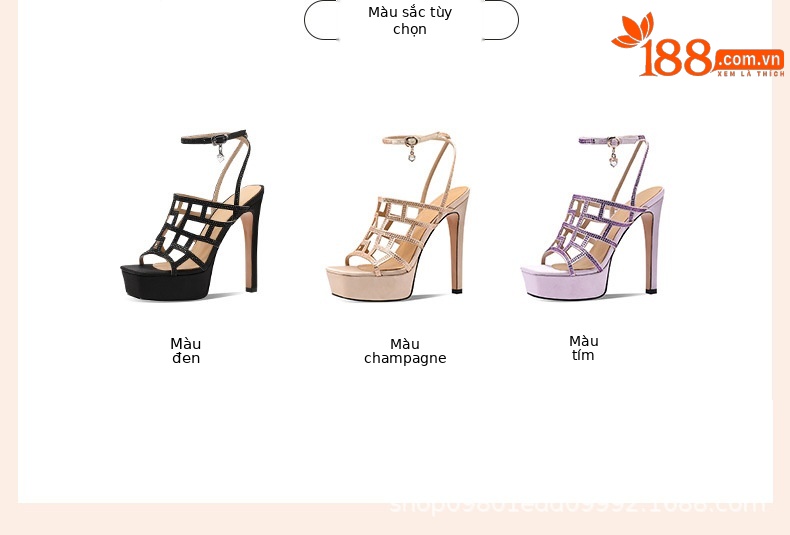 Sandal cao gót nữ hở mũi gót thô đính đá platform dây mảnh phong cách La Mã — Màu Sâm panh chi tiết 1