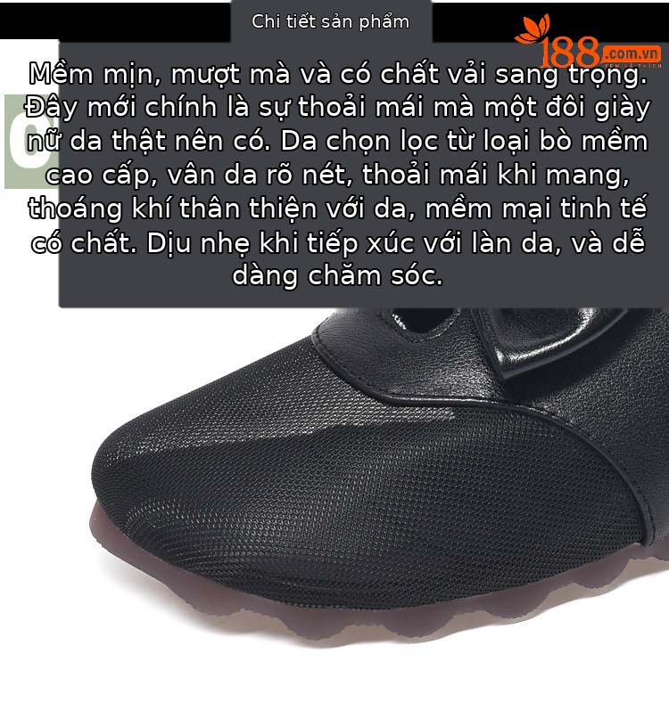 Dép sandal nữ bít mũi lưới thắt nơ da thật đế bằng mềm chống trượt — Màu đen chi tiết 9
