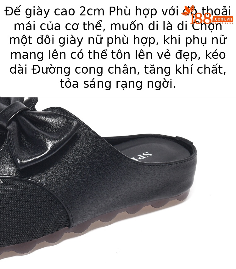 Dép sandal nữ bít mũi lưới thắt nơ da thật đế bằng mềm chống trượt — Màu đen chi tiết 11