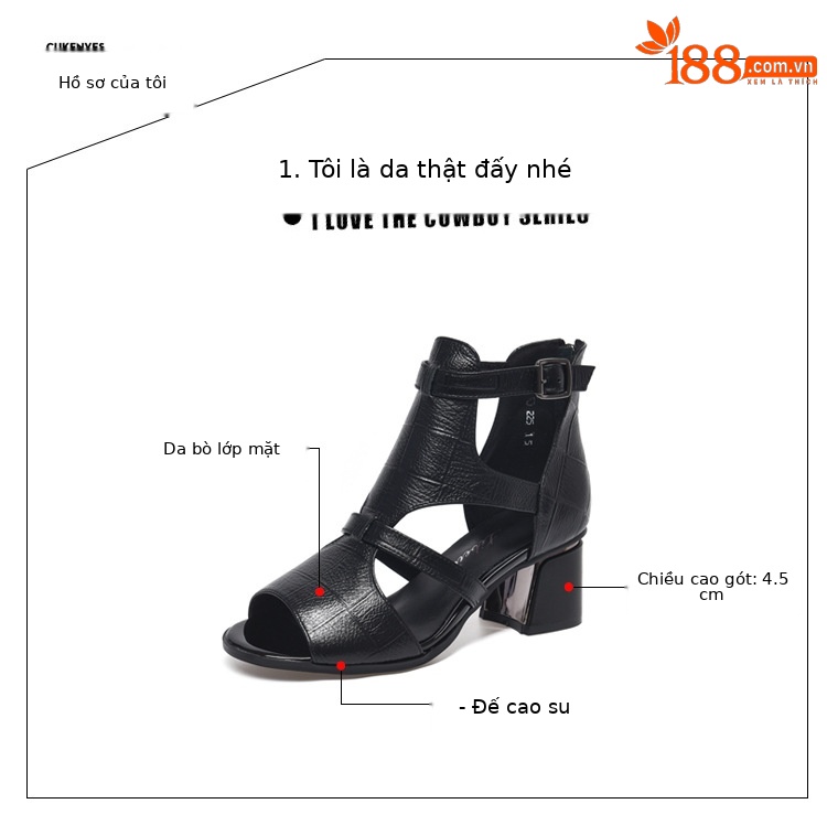 Sandal cao gót nữ da thật mũi hở kiểu Pháp gót vuông 9 cm — Màu nâu chi tiết 8
