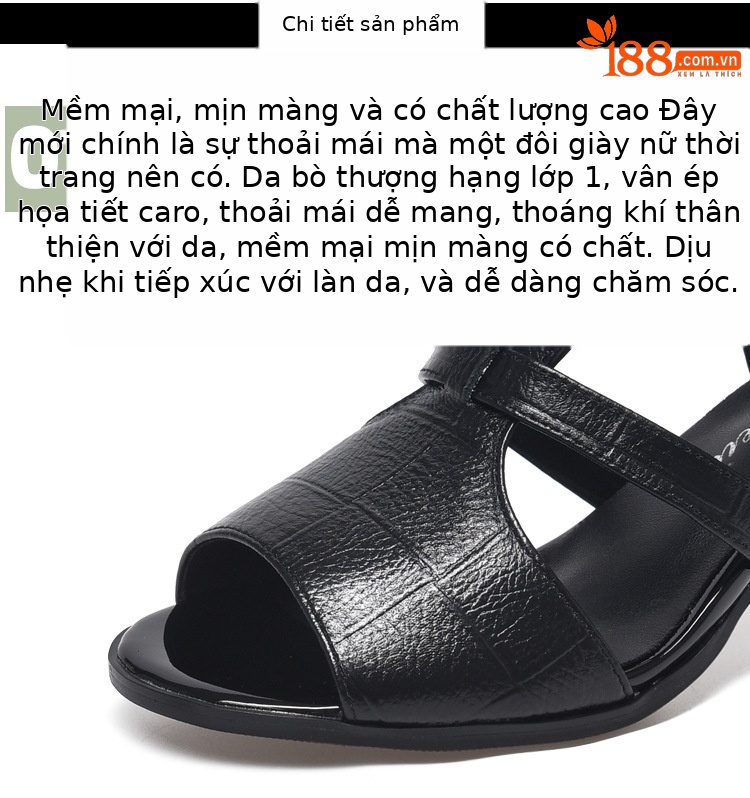 Sandal cao gót nữ da thật mũi hở kiểu Pháp gót vuông 9 cm — Màu nâu chi tiết 9