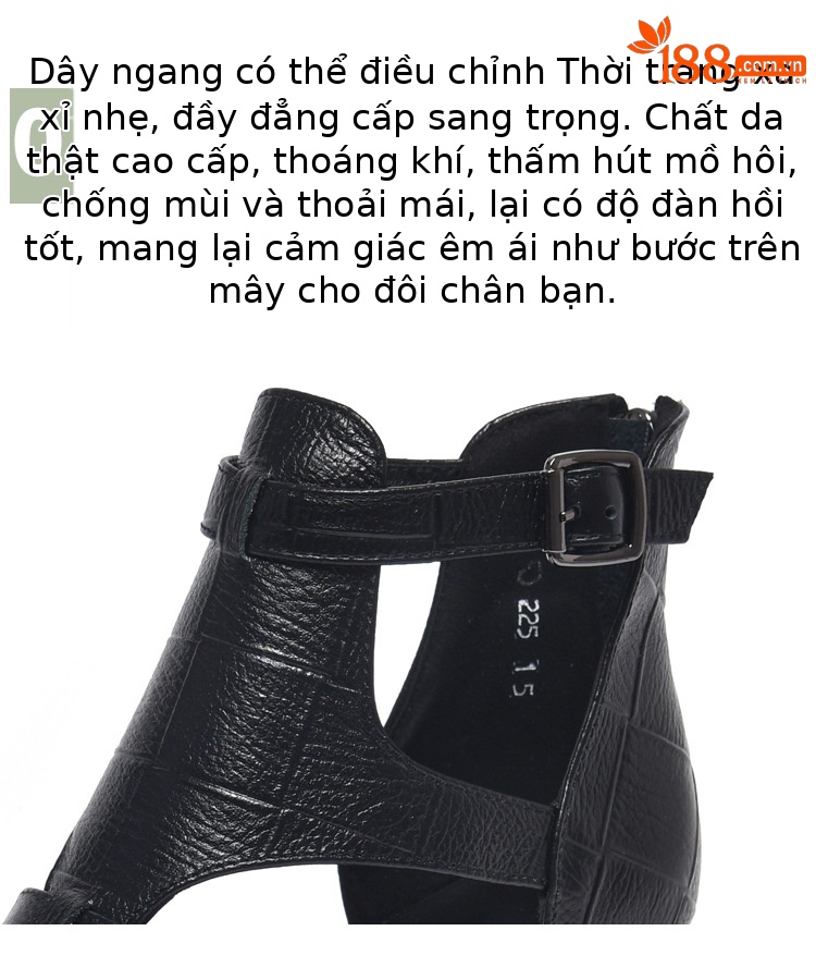Sandal cao gót nữ da thật mũi hở kiểu Pháp gót vuông 9 cm — Màu nâu chi tiết 10