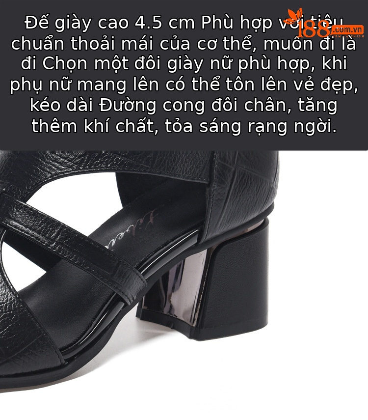 Sandal cao gót nữ da thật mũi hở kiểu Pháp gót vuông 9 cm — Màu nâu chi tiết 11