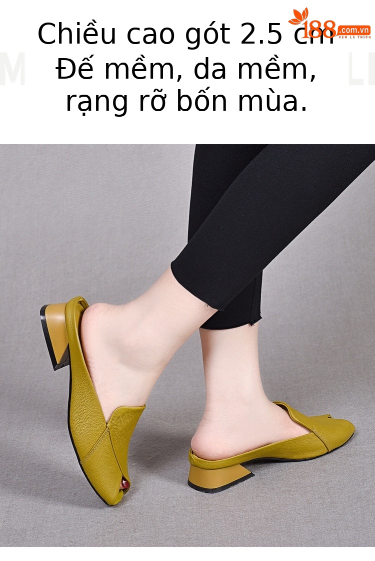 Dép bệt miệng cá da thật mũi bít đế mềm thời trang hè — Màu đen chi tiết 5
