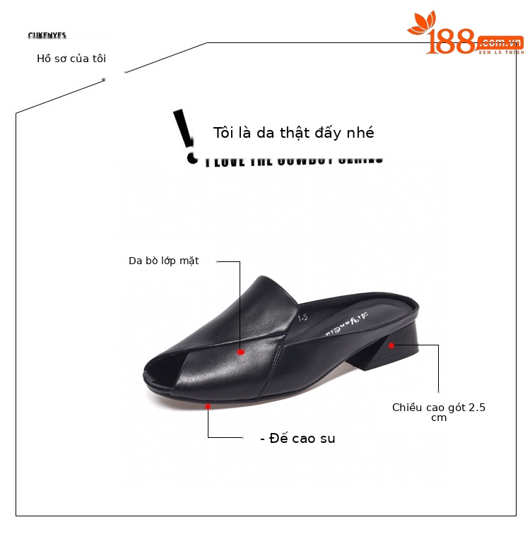 Dép bệt miệng cá da thật mũi bít đế mềm thời trang hè — Màu đen chi tiết 7