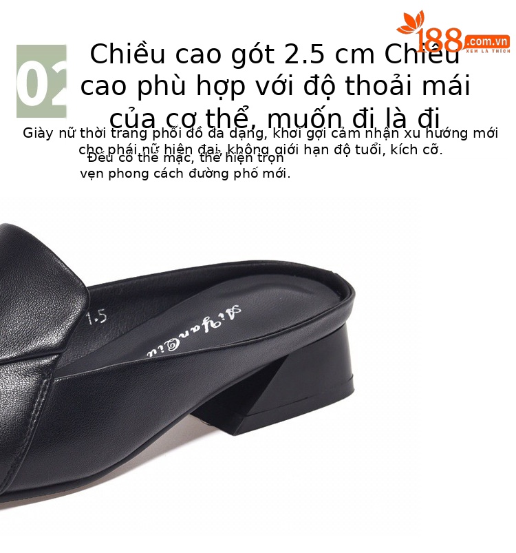 Dép bệt miệng cá da thật mũi bít đế mềm thời trang hè — Màu đen chi tiết 9