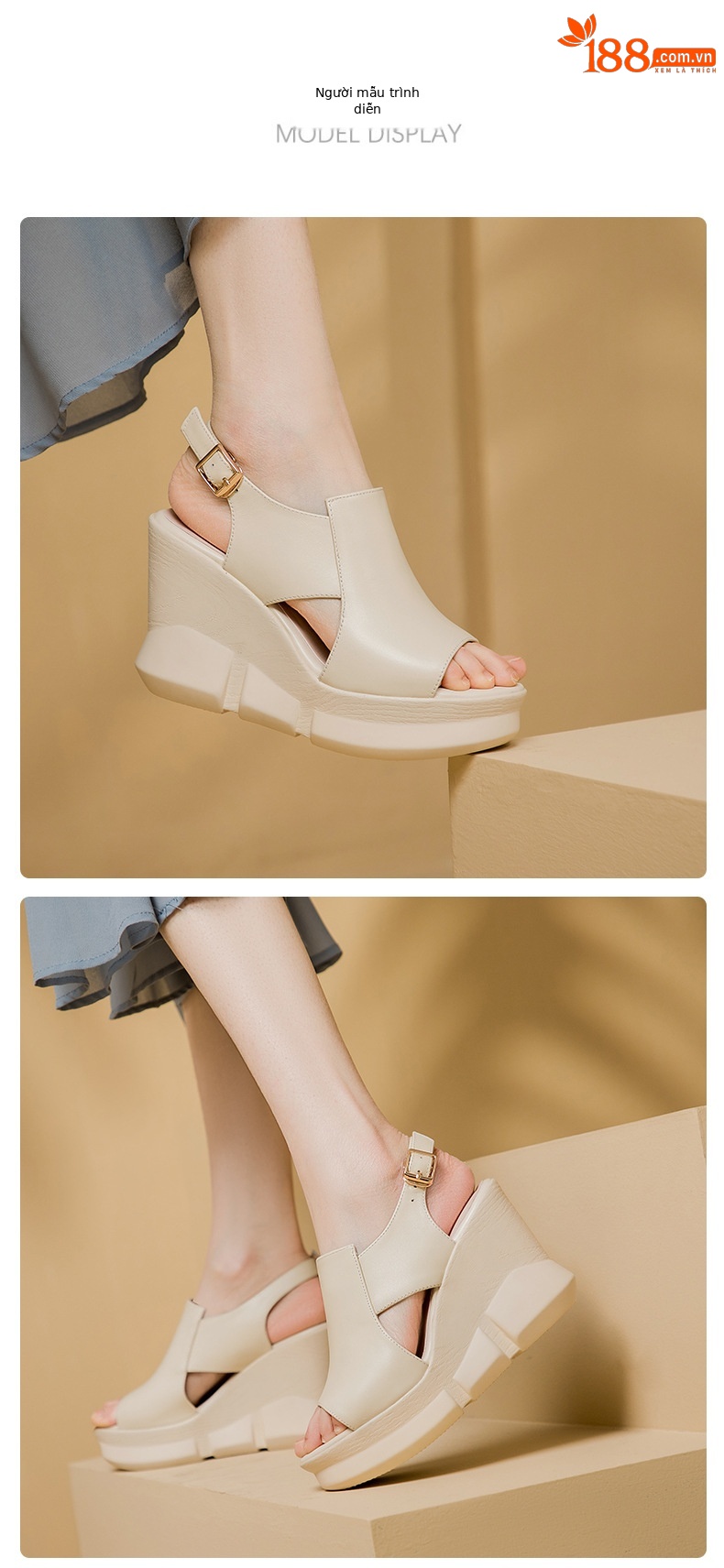 Sandal nữ đế xuồng miệng cá da bò, quai ngang đơn giản, gót cao 8 cm — Màu đen chi tiết 3