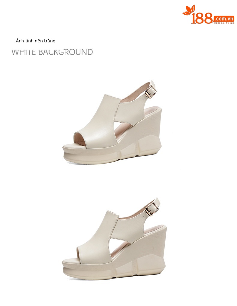 Sandal nữ đế xuồng miệng cá da bò, quai ngang đơn giản, gót cao 8 cm — Màu đen chi tiết 12