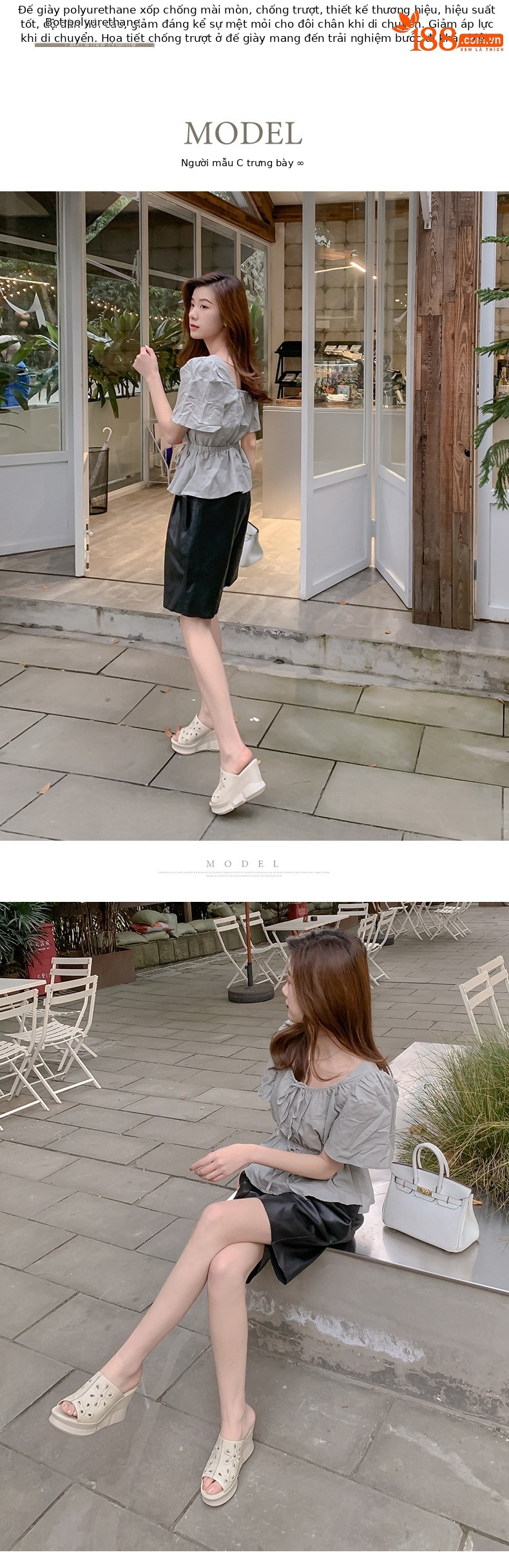 Sandal nữ da bò mũi cá gót xuồng đế dày — Màu đen chi tiết 2