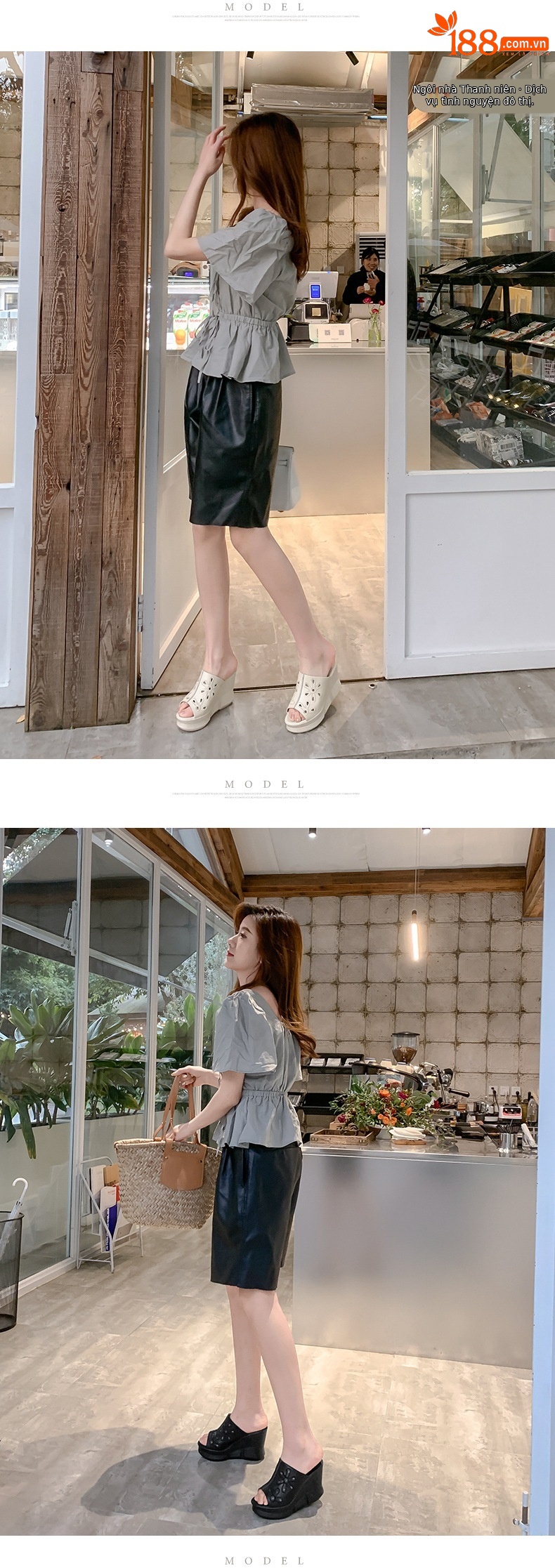 Sandal nữ da bò mũi cá gót xuồng đế dày — Màu đen chi tiết 3