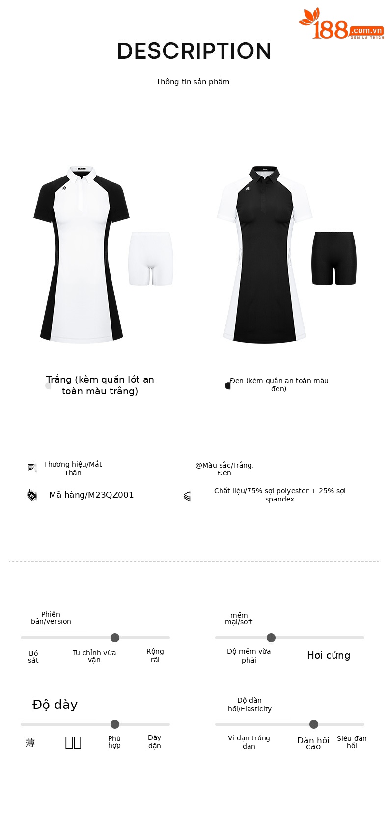 Váy golf nữ co giãn cao, thoáng khí, phối quần an toàn — M23QZ001-Đen (với quần an toàn), M23QZ001-Trắng (với quần an toàn) chi tiết 6