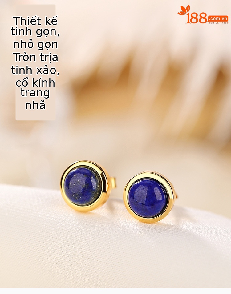 Bông tai nữ bạc S925 mạ vàng đính đá hình học tròn — Một cặp chi tiết 1