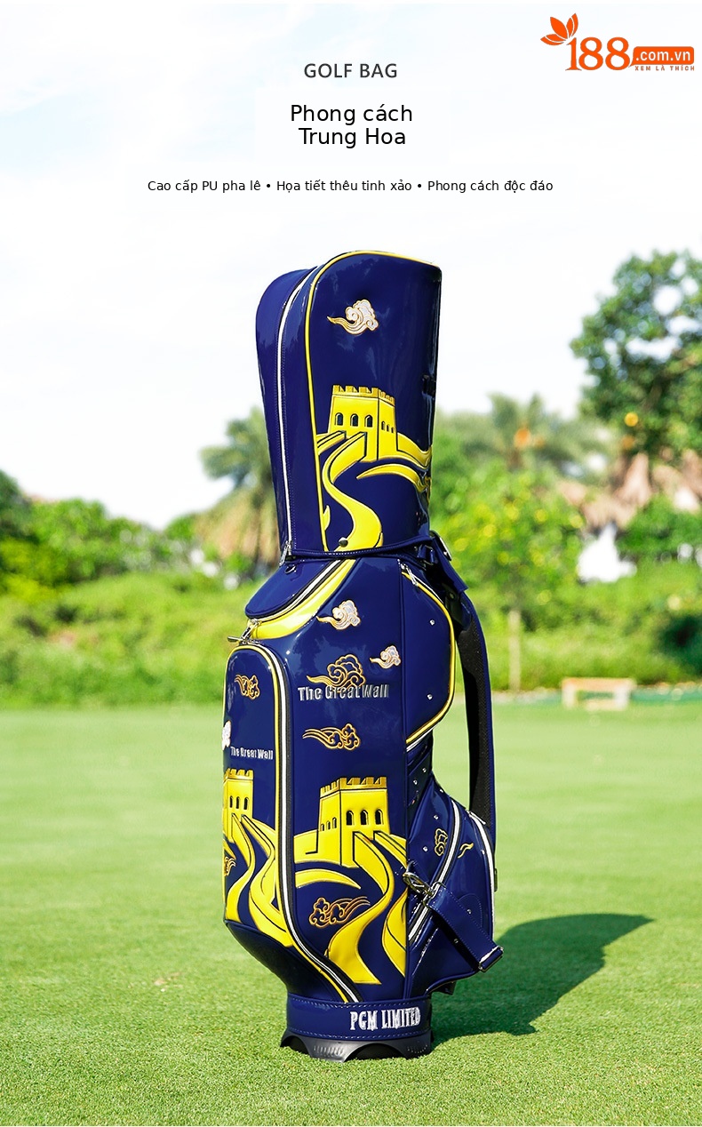 Túi golf PGM cao cấp chống nước thêu Vạn Lý Trường Thành phong cách quốc gia — QB140-màu xanh đậm chi tiết 2