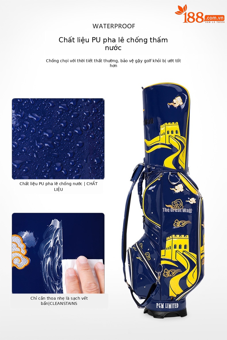 Túi golf PGM cao cấp chống nước thêu Vạn Lý Trường Thành phong cách quốc gia — QB140-màu xanh đậm chi tiết 6