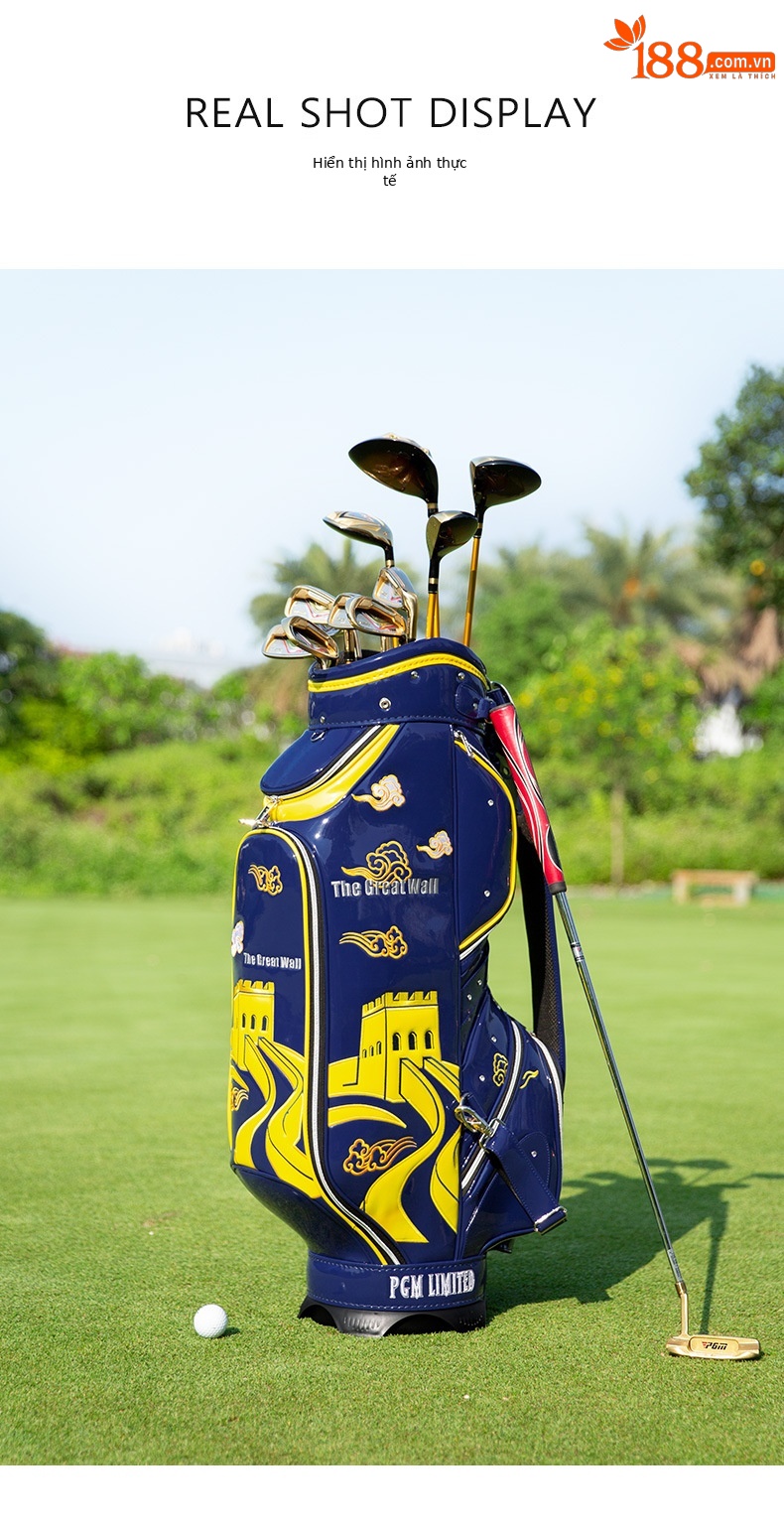 Túi golf PGM cao cấp chống nước thêu Vạn Lý Trường Thành phong cách quốc gia — QB140-màu xanh đậm chi tiết 8