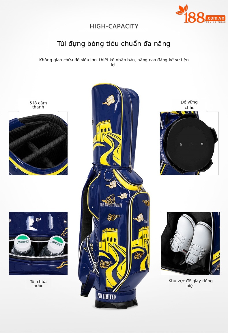 Túi golf PGM cao cấp chống nước thêu Vạn Lý Trường Thành phong cách quốc gia — QB140-màu xanh đậm chi tiết 5