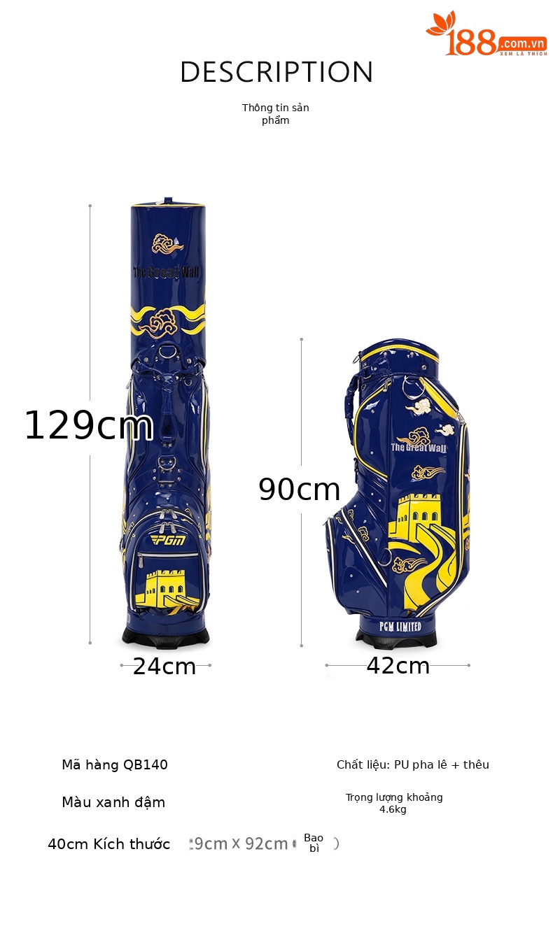 Túi golf PGM cao cấp chống nước thêu Vạn Lý Trường Thành phong cách quốc gia — QB140-màu xanh đậm chi tiết 7