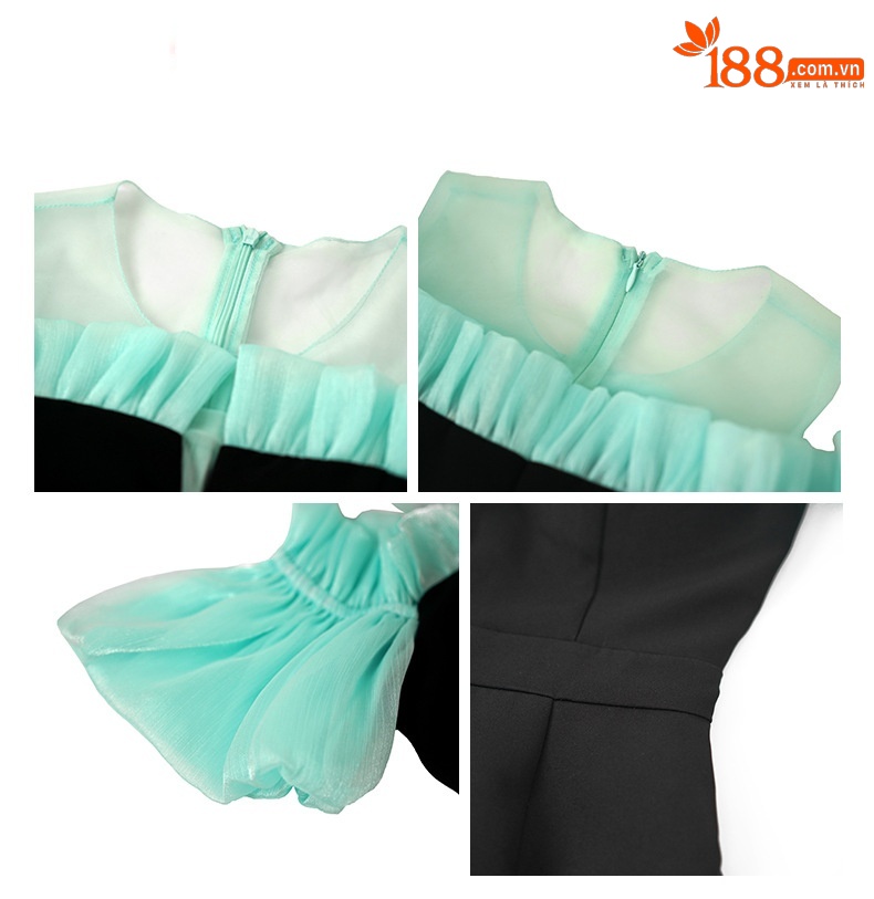Váy maxi đuôi cá nữ tay phồng ôm dáng — Màu xanh lam chi tiết 1