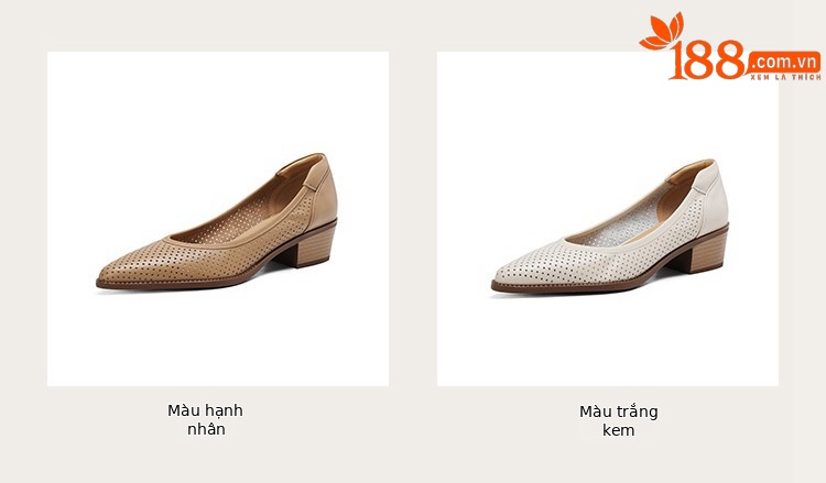 Sandal nữ da bò lỗ lưới miệng nông gót vừa — Màu trắng be chi tiết 3
