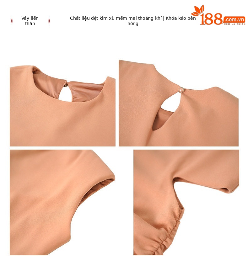 Đầm ôm body nữ cổ tròn tay ngắn dáng midi cao eo — [Hồng], [Đen] chi tiết 2