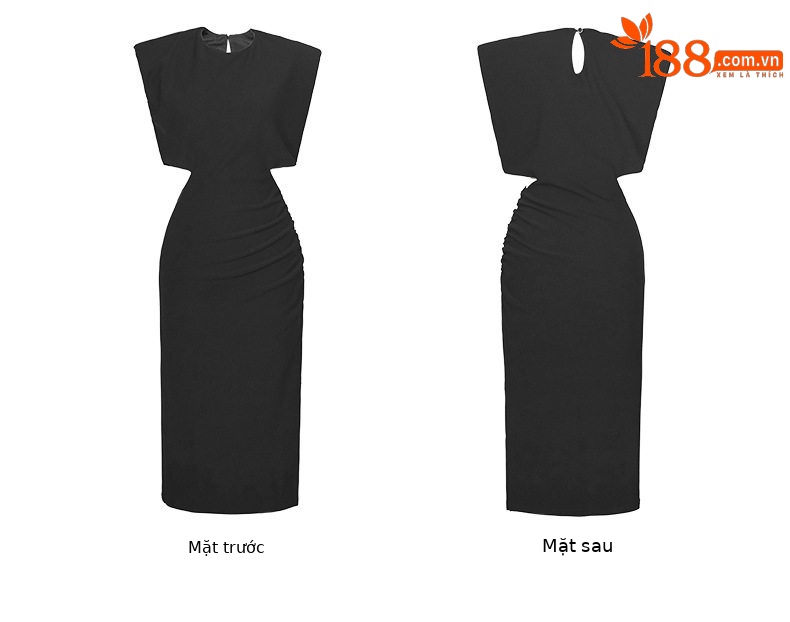 Đầm ôm body nữ cổ tròn tay ngắn dáng midi cao eo — [Hồng], [Đen] chi tiết 4