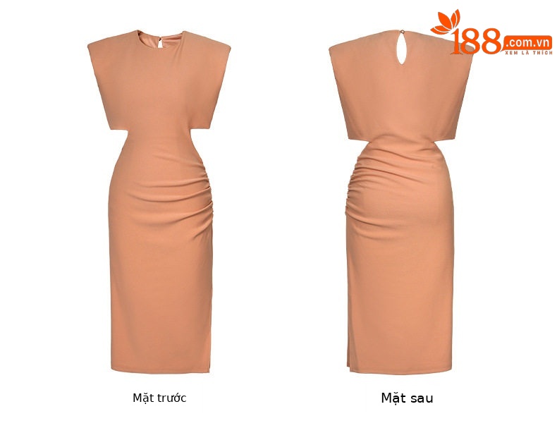 Đầm ôm body nữ cổ tròn tay ngắn dáng midi cao eo — [Hồng], [Đen] chi tiết 5
