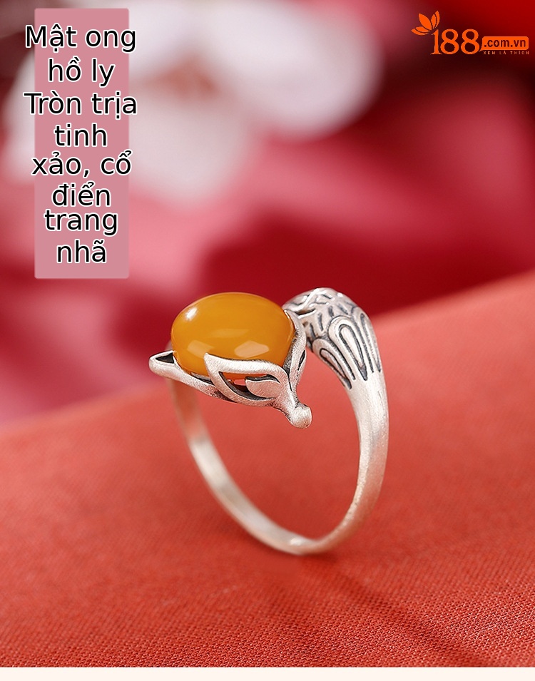Nhẫn nữ bạc S990 nguyên chất phong cách retro sáp ong cáo làm cũ — Mở một size chi tiết 2