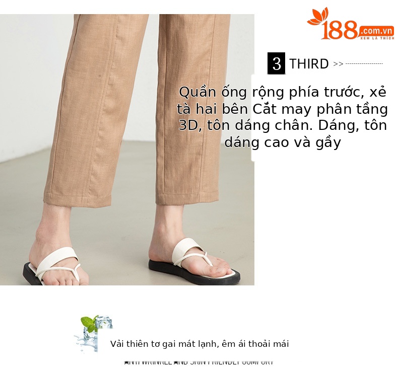 Quần culottes ống rộng chất liệu Tencel linen dáng harem cạp cao mỏng nhẹ thoáng khí — Xanh Matcha chi tiết 7