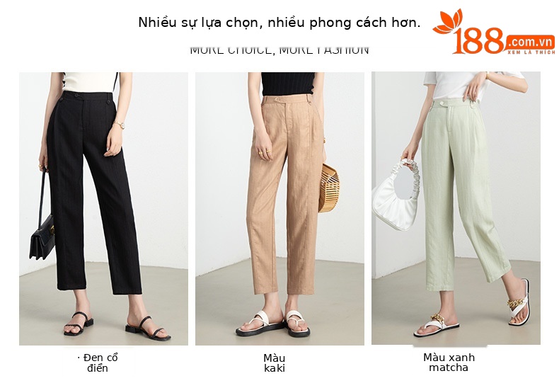 Quần culottes ống rộng chất liệu Tencel linen dáng harem cạp cao mỏng nhẹ thoáng khí — Xanh Matcha chi tiết 9