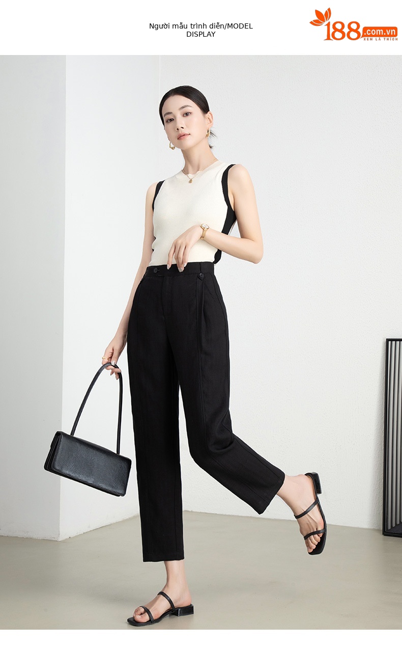 Quần culottes ống rộng chất liệu Tencel linen dáng harem cạp cao mỏng nhẹ thoáng khí — Xanh Matcha chi tiết 11