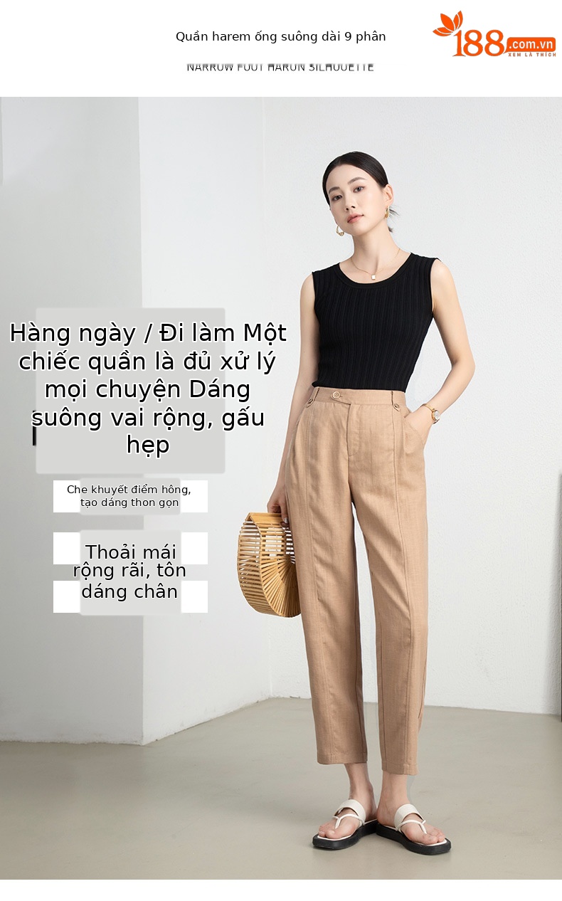Quần culottes ống rộng chất liệu Tencel linen dáng harem cạp cao mỏng nhẹ thoáng khí — Xanh Matcha chi tiết 3