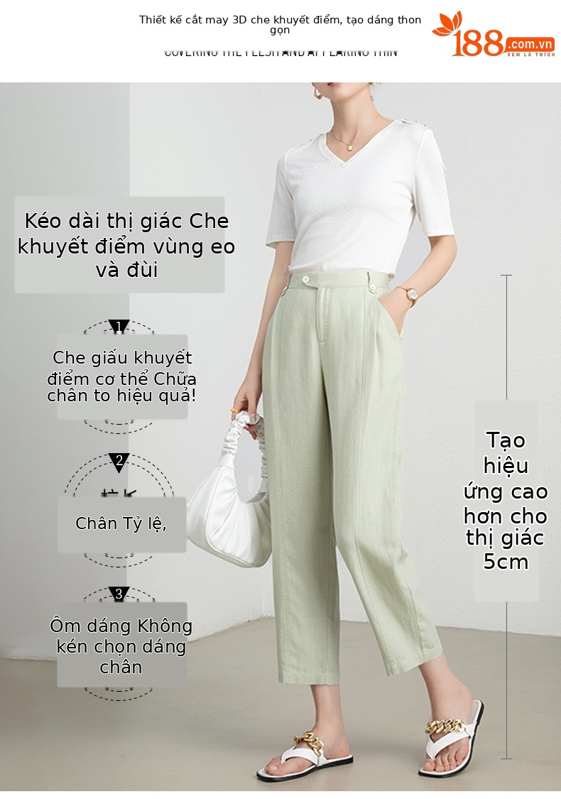 Quần culottes ống rộng chất liệu Tencel linen dáng harem cạp cao mỏng nhẹ thoáng khí — Xanh Matcha chi tiết 4