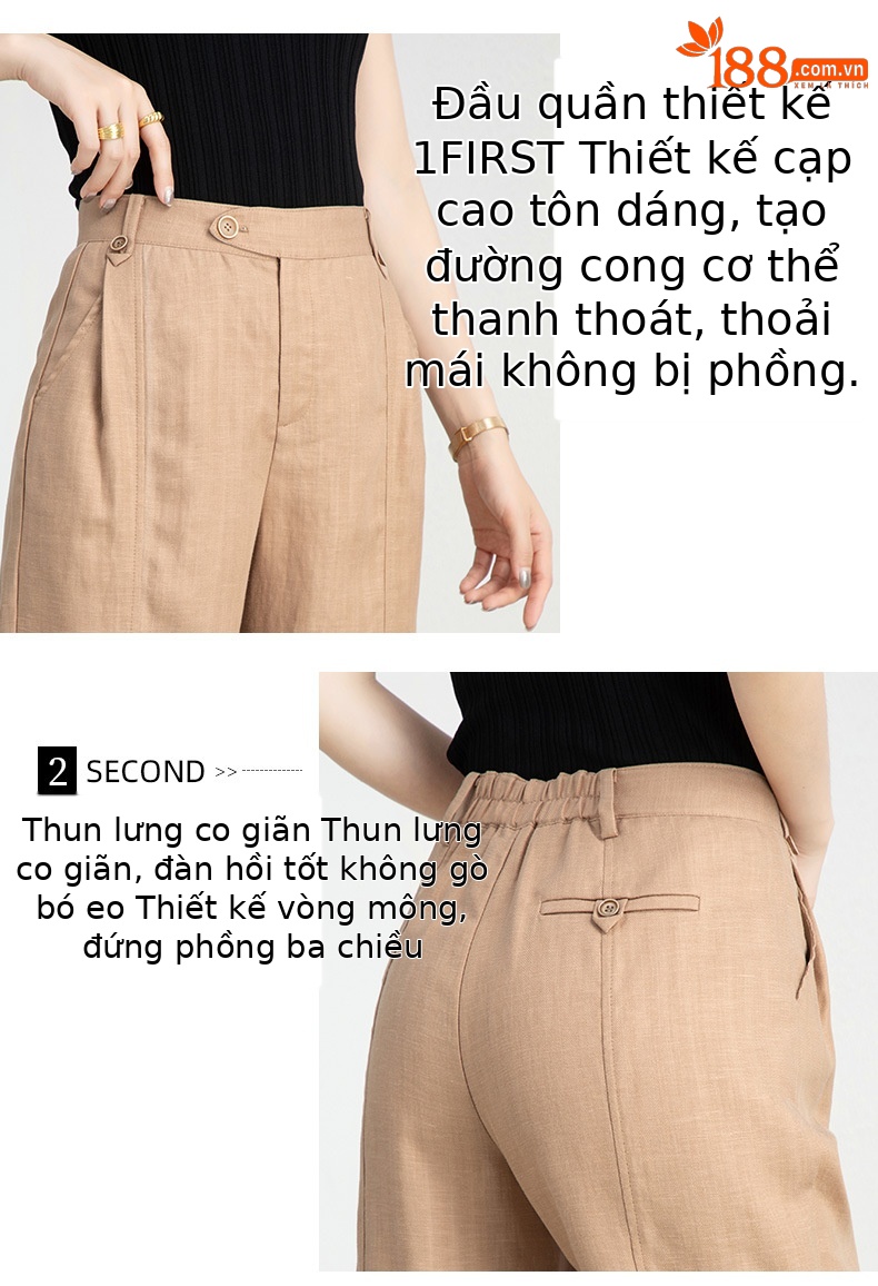 Quần culottes ống rộng chất liệu Tencel linen dáng harem cạp cao mỏng nhẹ thoáng khí — Xanh Matcha chi tiết 6