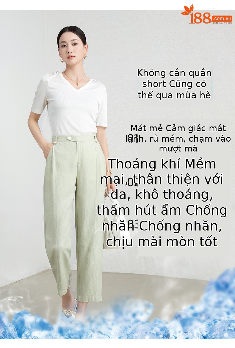 Quần culottes ống rộng chất liệu Tencel linen dáng harem cạp cao mỏng nhẹ thoáng khí — Xanh Matcha chi tiết 8