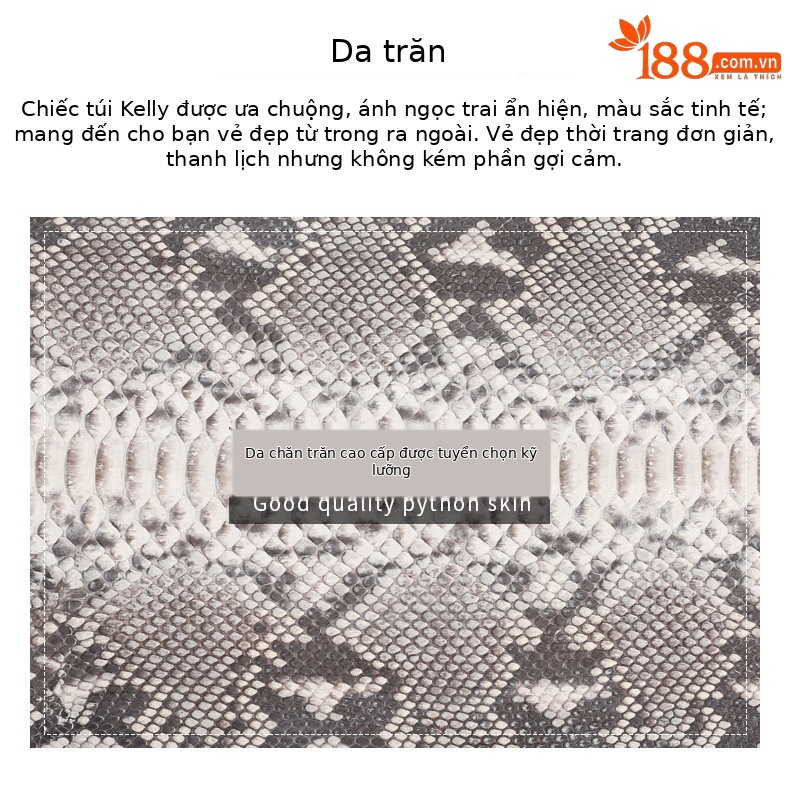 Túi đeo chéo nữ da trăn phong cách Kelly mới mẫu hè thu 2023 (22x13x7.5cm) — Xanh huỳnh quang, Khuy vàng xanh huỳnh quang chi tiết 4