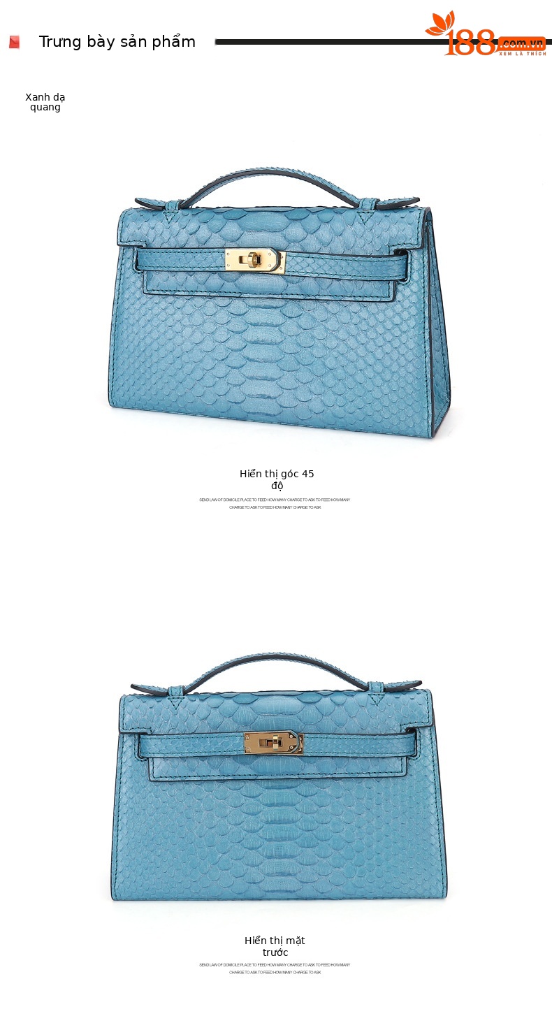 Túi đeo chéo nữ da trăn phong cách Kelly mới mẫu hè thu 2023 (22x13x7.5cm) — Xanh huỳnh quang, Khuy vàng xanh huỳnh quang chi tiết 7