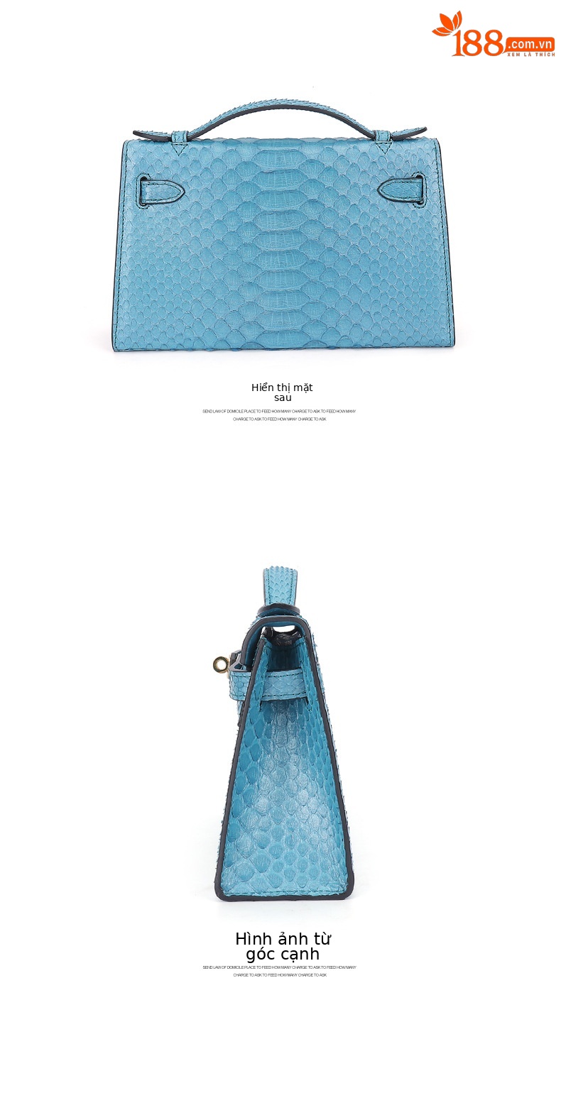 Túi đeo chéo nữ da trăn phong cách Kelly mới mẫu hè thu 2023 (22x13x7.5cm) — Xanh huỳnh quang, Khuy vàng xanh huỳnh quang chi tiết 8