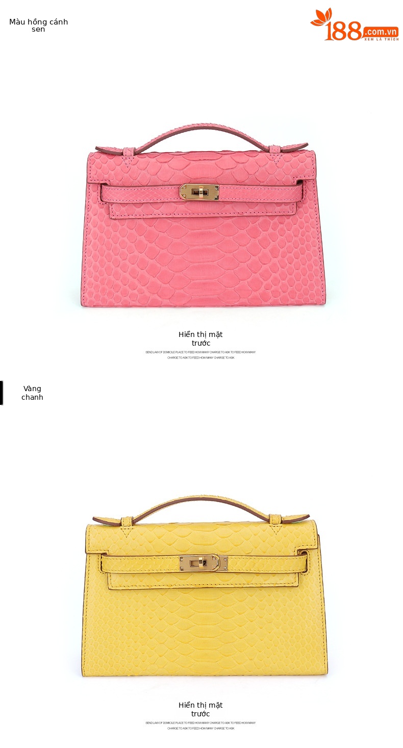 Túi đeo chéo nữ da trăn phong cách Kelly mới mẫu hè thu 2023 (22x13x7.5cm) — Xanh huỳnh quang, Khuy vàng xanh huỳnh quang chi tiết 10