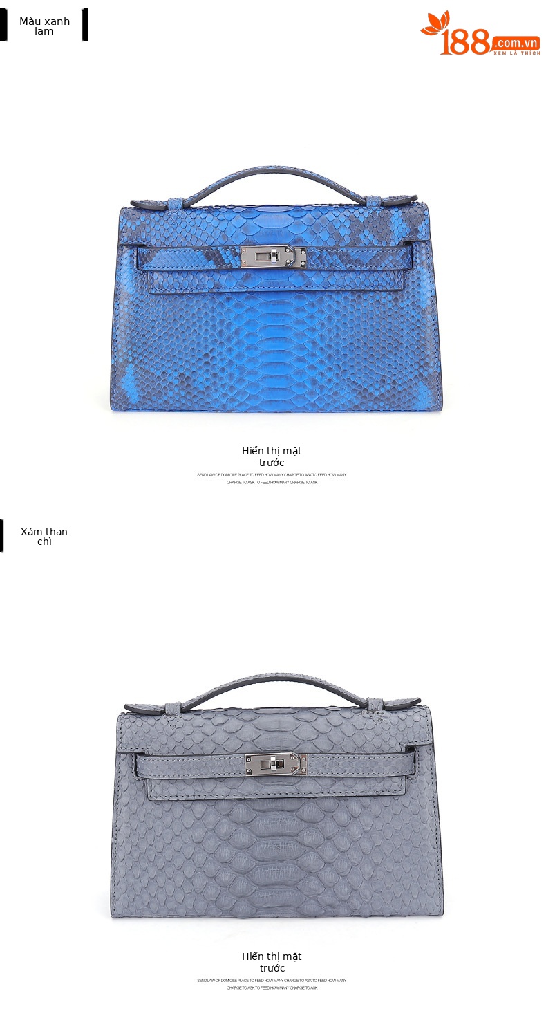 Túi đeo chéo nữ da trăn phong cách Kelly mới mẫu hè thu 2023 (22x13x7.5cm) — Xanh huỳnh quang, Khuy vàng xanh huỳnh quang chi tiết 11