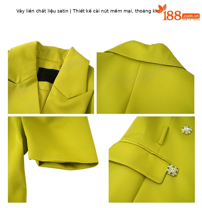 Đầm vest nữ hè 2026 tay phồng cổ vest phong cách nữ thần — Màu xanh lá chi tiết 1