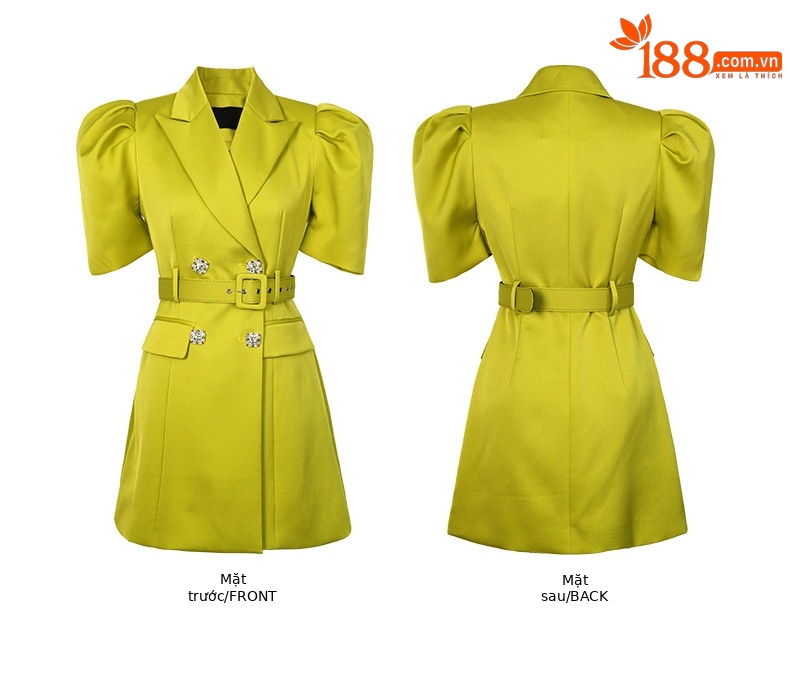Đầm vest nữ hè 2026 tay phồng cổ vest phong cách nữ thần — Màu xanh lá chi tiết 2