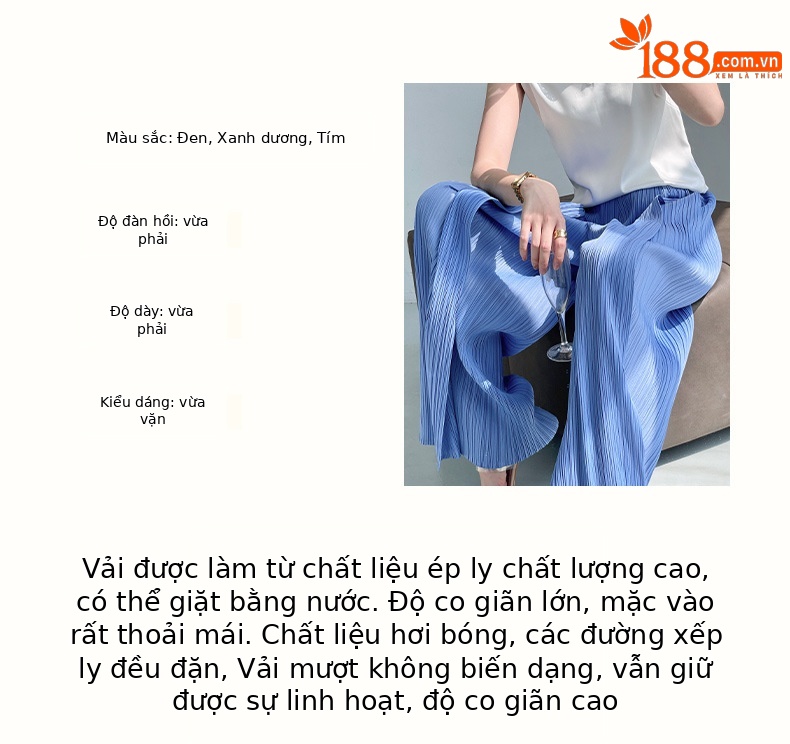 Quần ống rộng xếp ly hai lớp PP dáng suông che khuyết điểm — Màu đen chi tiết 3