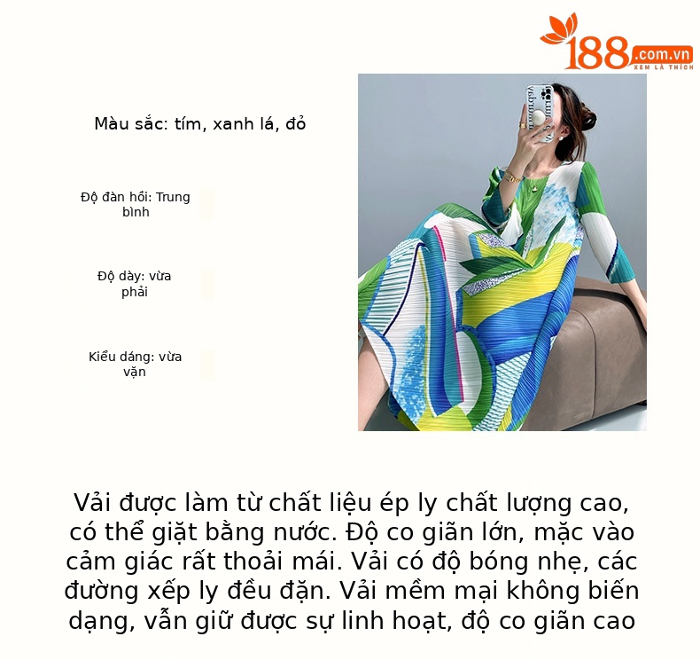 Đầm ôm body nữ cổ tròn xếp ly in họa tiết dáng ngắn thanh lịch — Màu tím chi tiết 3