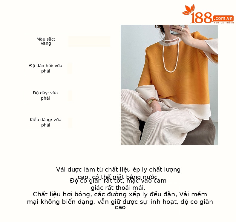 Áo thun nữ dáng rộng tay đèn phối khối, chống nhăn — Màu vàng chi tiết 3