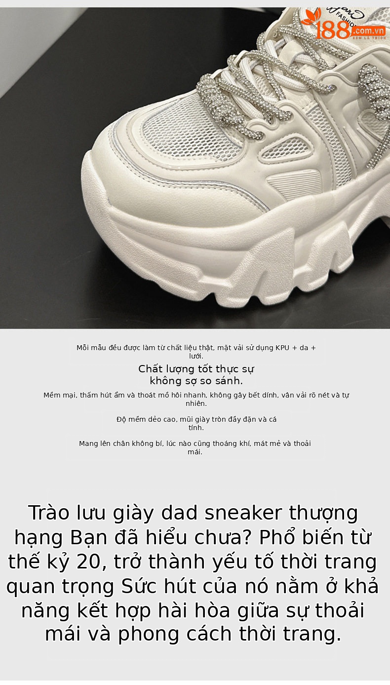 Giày sneaker nữ chạy bộ mesh thoáng khí đế cao 6-8 cm, mũi tròn, dây buộc — Len thuần, Ka ki chi tiết 7